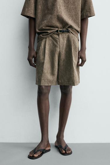 RELAXED FIT PLEATED BERMUDA SHORTS - Khaki by Zara - Image 1