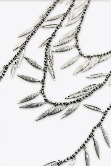 TEXTURED BEAD AND PIECE NECKLACE - Silver by Zara - Image 2