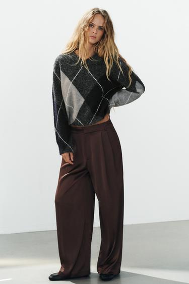 SATIN PLEATED PANTS — Burgundy 2