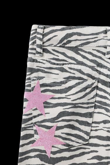 JEANS MIT ZEBRAMUSTER UND WEITEM BEIN - Grau meliert von Zara