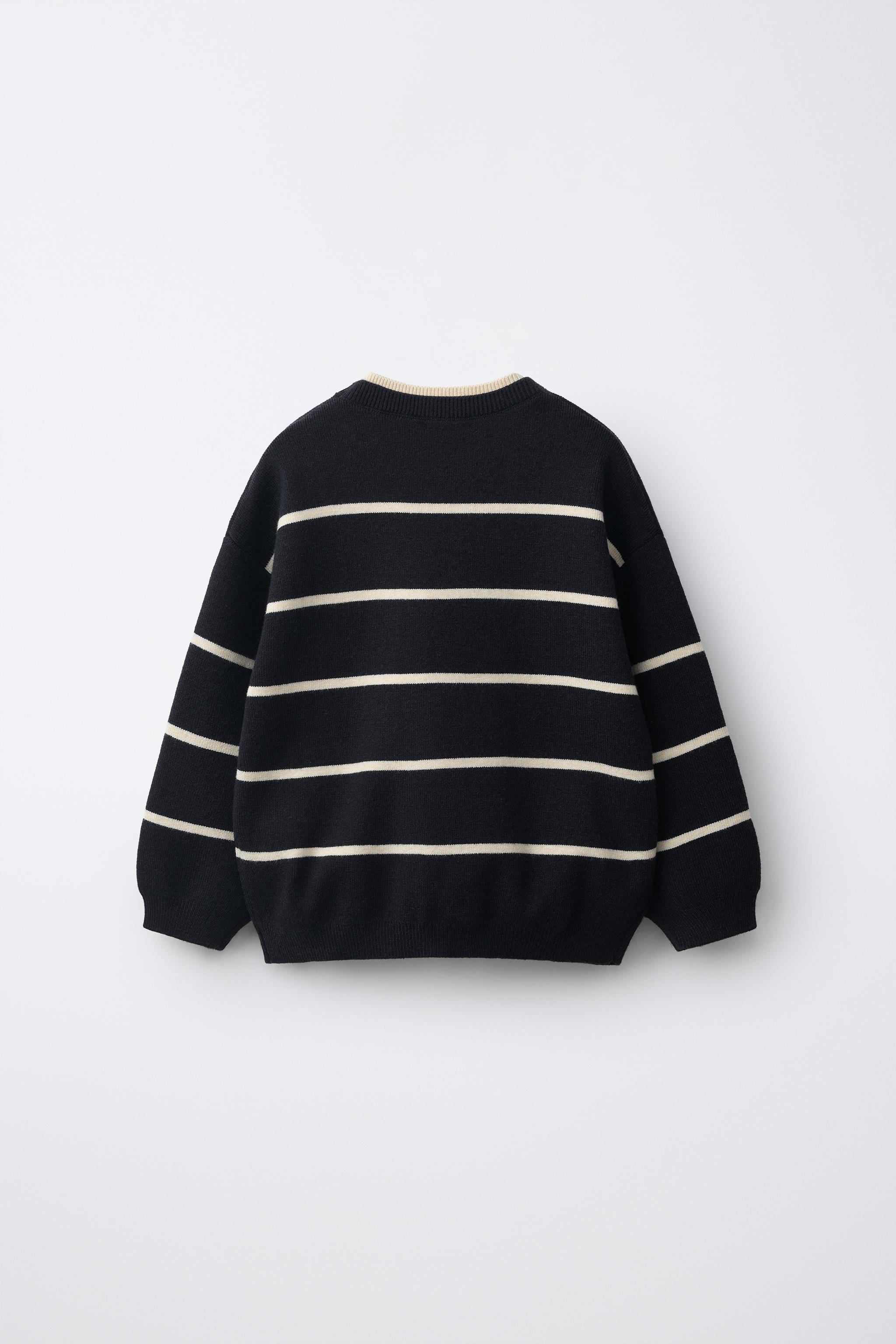 STRIPED KNIT JUMPER — Navy blue