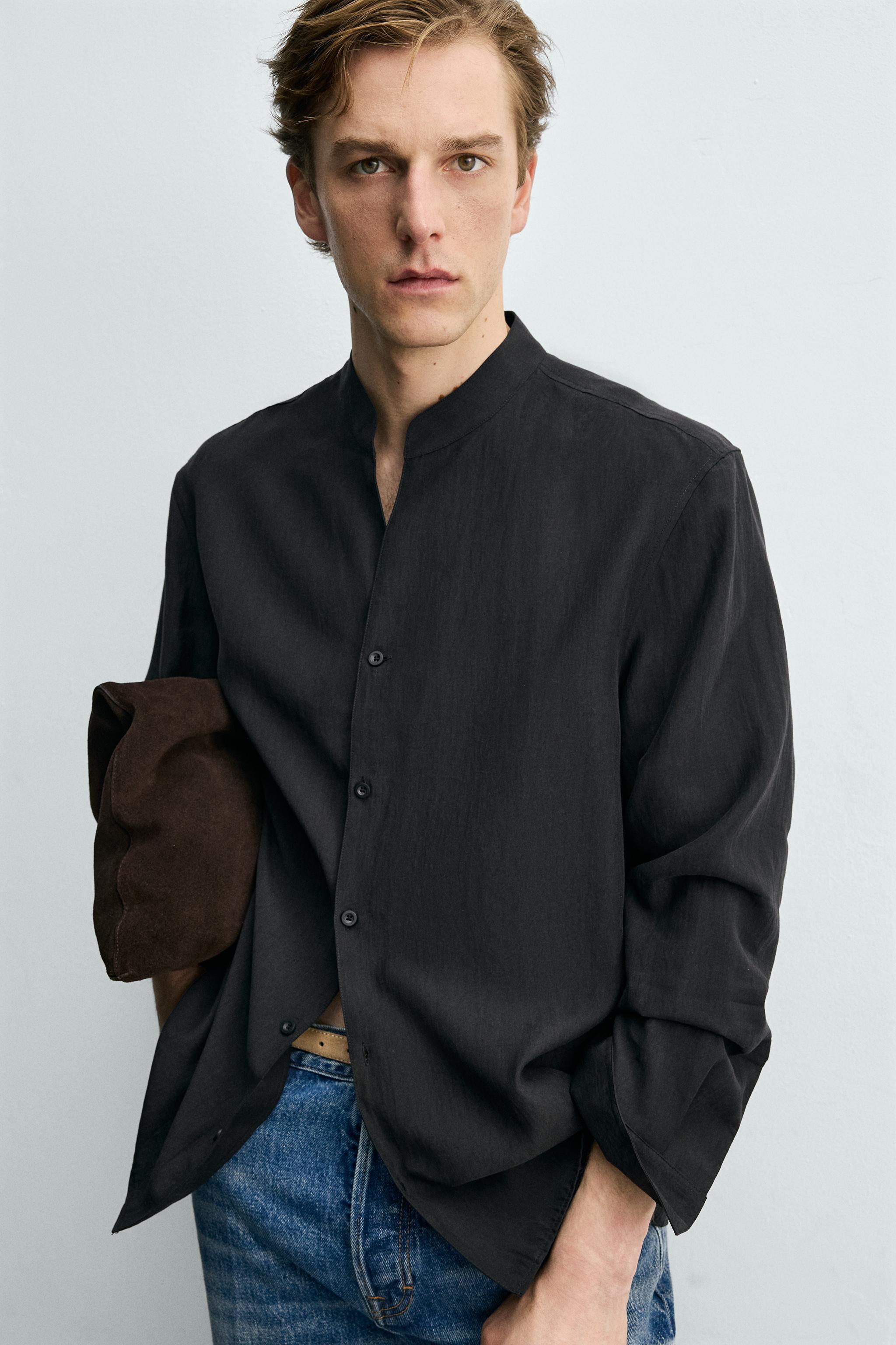 FLOWY BAND COLLAR SHIRT