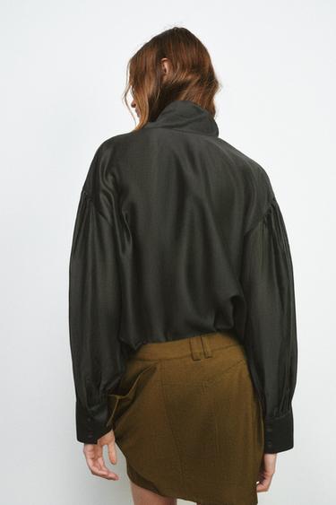 CHEMISE SATINÉE À LIENS ZW COLLECTION - Vert de Zara - Image 2