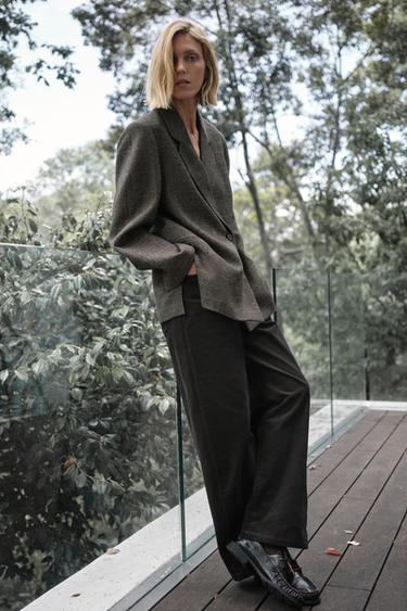 BLAZER OVERSIZE À CARREAUX AVEC LAINE ZW COLLECTION - Marron foncé de Zara - Image 1