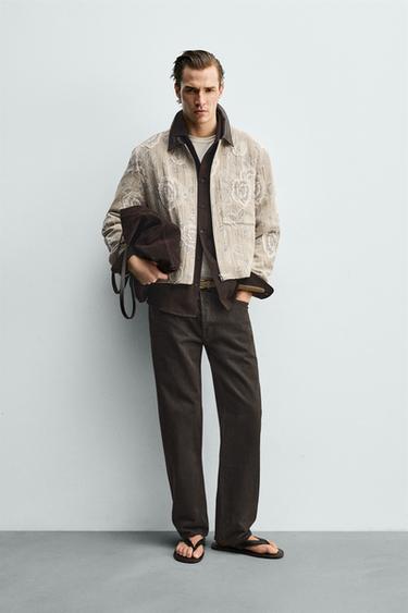 IRREGULAR FLORAL JACQUARD JACKET - Dark beige by Zara