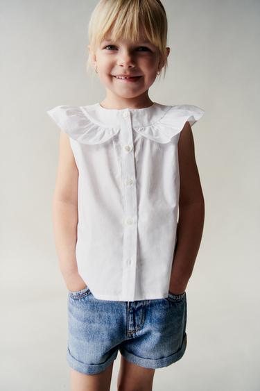 Zara RUFFLED SHIRT - Oyster-white