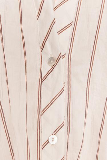 CHEMISE À RAYURES ET NOEUD - Écru / Marron de Zara - Image 6