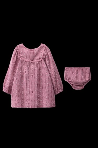 VESTIDO Y BRAGUITA TEXTURA FLORES - Rosado oscuro de Zara