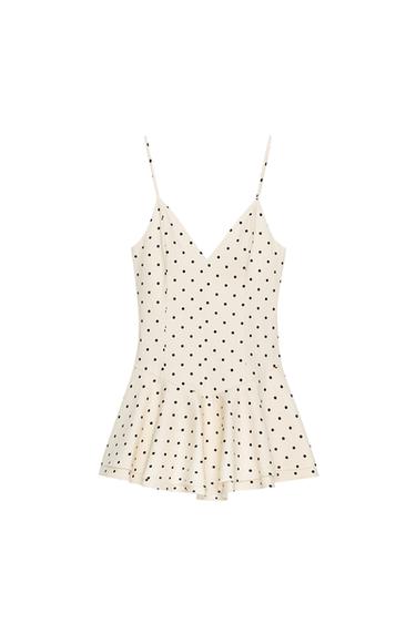 SHORT POLKA DOT JUMPSUIT DRESS - Ecru / Black by Zara