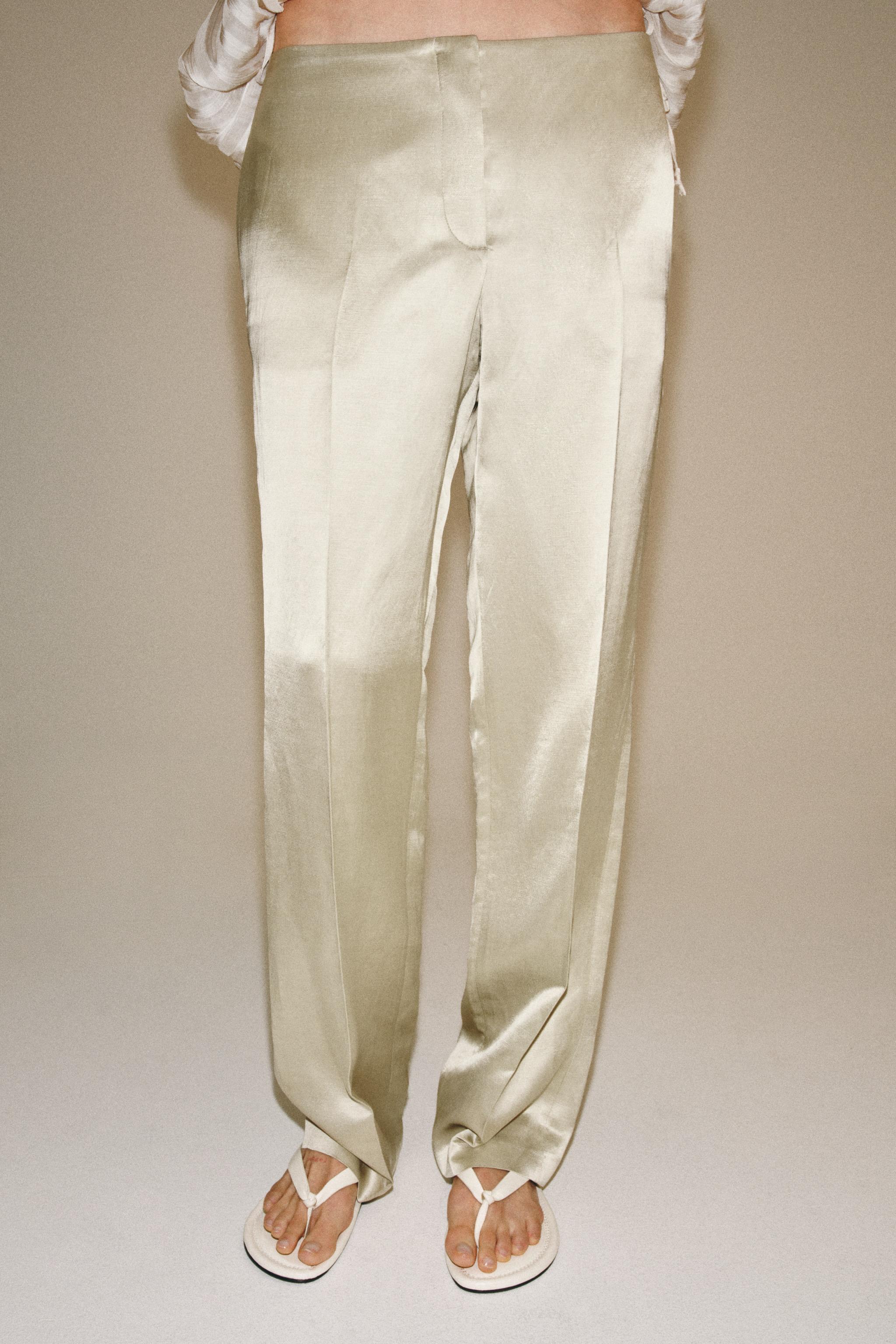ZW COLLECTION LINEN BLEND STRAIGHT-LEG TROUSERS — Stone