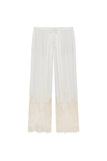 HOSE IM PYJAMA-STIL MIT SPITZE ZW COLLECTION - Cremefarben von Zara