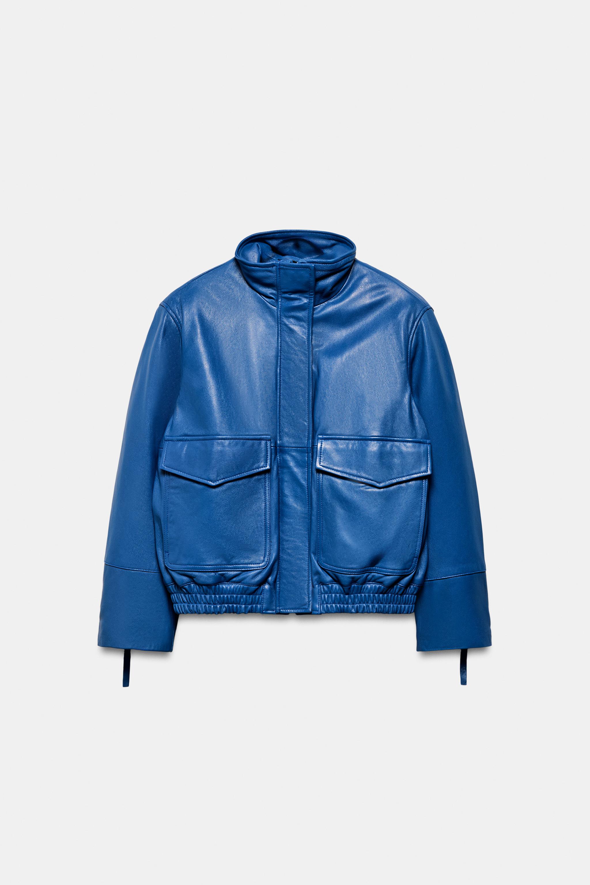 JAQUETA BOMBER DE COURO 100% ZW COLLECTION - Azulão | ZARA Brasil