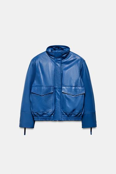 100% LEATHER BOMBER JACKET ZW COLLECTION - Bluish by Zara - Image 0