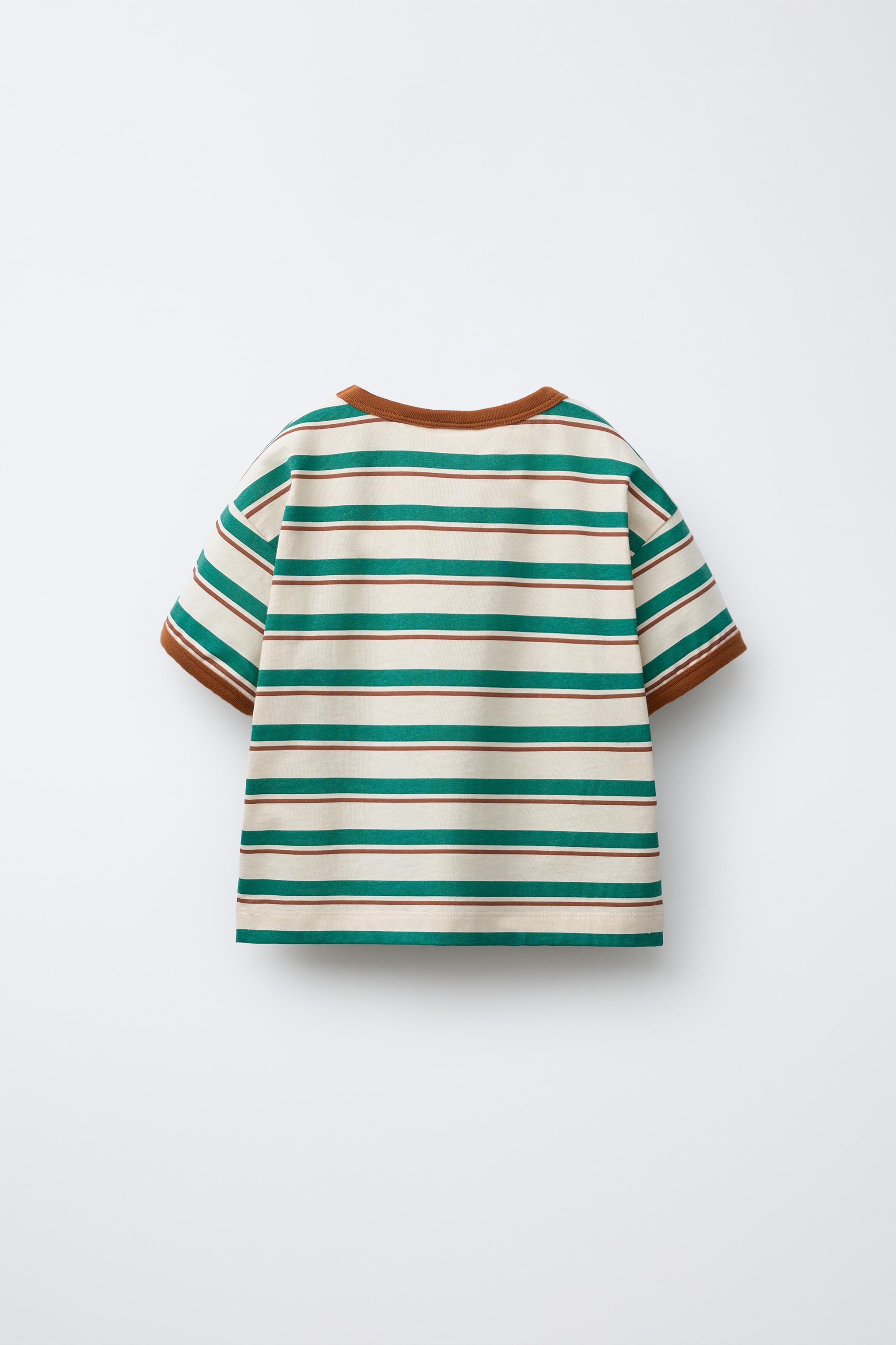 ZARA - ZARA  トップス STRIPED TRIM T-SHIRT - Brown / Ecru | ZARA United States