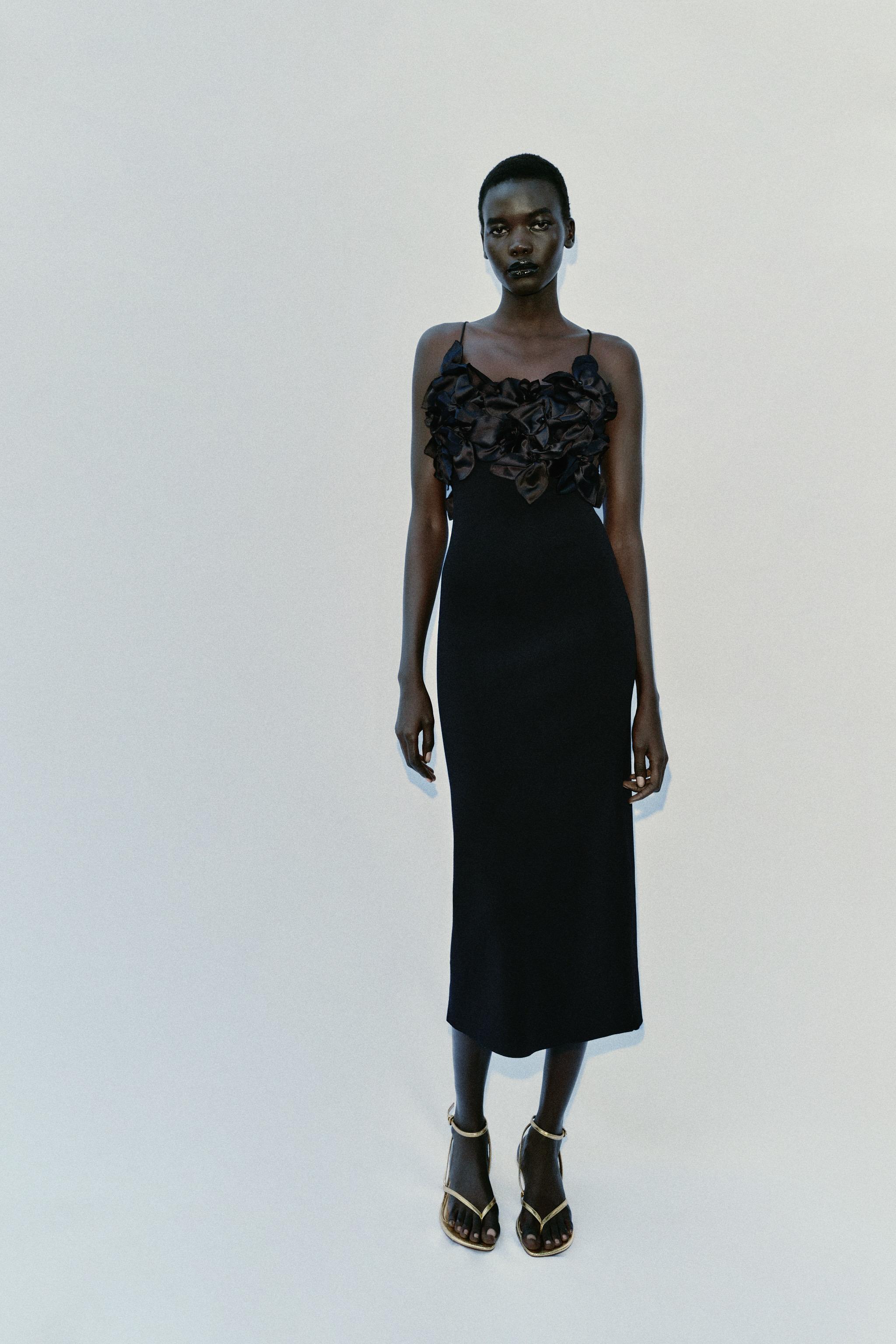 COMBINATION KNIT FLORAL DRESS - Black | ZARA United States