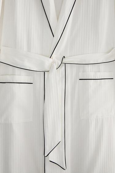 STRIPED JACQUARD DRESSING GOWN - Oyster-white by Zara - Image 3