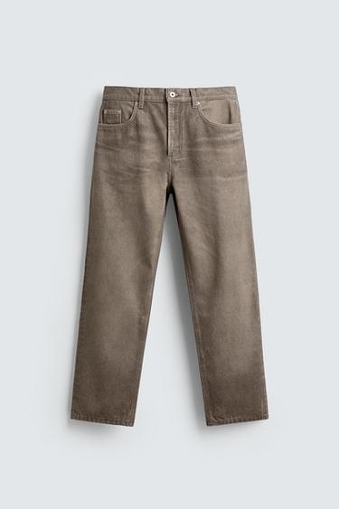 WASHED PRINTED STRAIGHT-LEG JEANS - Brown by Zara