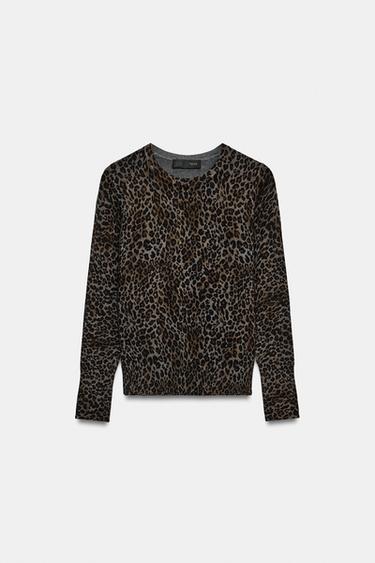 ANIMAL PRINT KNIT JUMPER - Leopard / Grey by Zara - Image 0