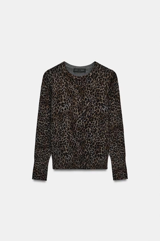 SUÉTER DE TRICÔ COM ESTAMPA ANIMAL - Leopardo / Cinza da Zara - Imagem 0