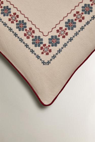 EMBROIDERED COTTON CHRISTMAS CUSHION COVER - Light beige by Zara - Image 1