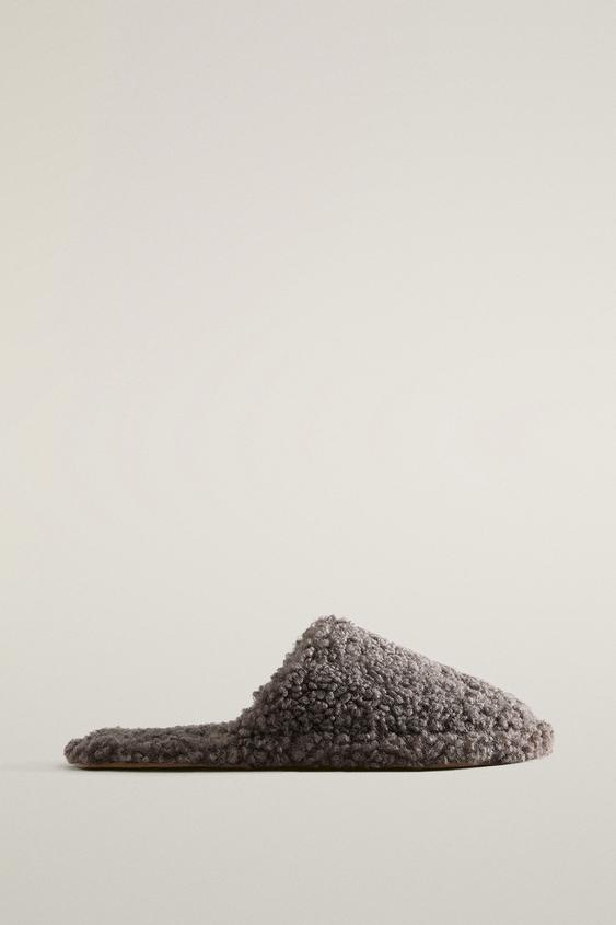 FAUX SHEARLING MULE SLIPPERS - رمادي الخاص بـ Zara - صورة 0