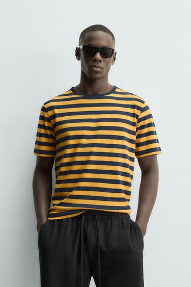 STRIPED LINEN - COTTON T-SHIRT - striped by Zara