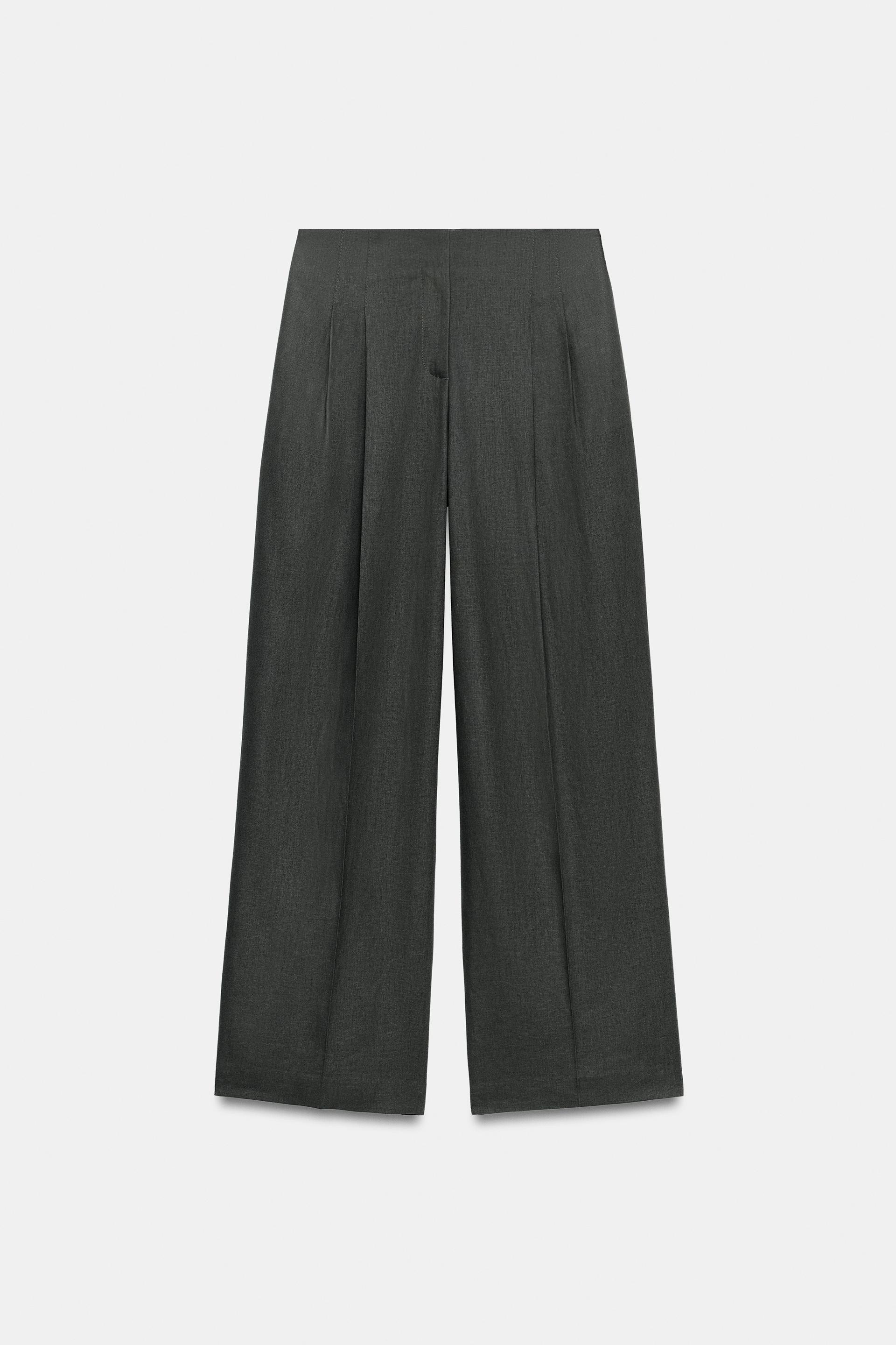 Linen Blend Pleated Trousers