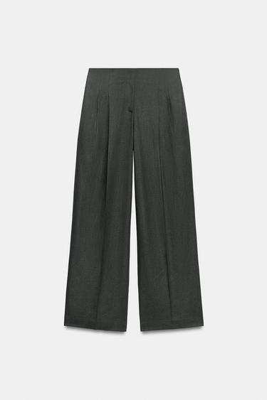PANTALÓN MEZCLA LINO PLIEGUES - Gris medio de Zara - Imagen 0
