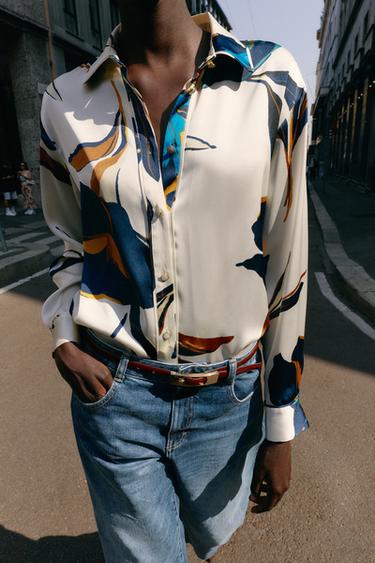 CHEMISE SATINÉE À IMPRIMÉ FLORAL - Multicolore de Zara - Image 3