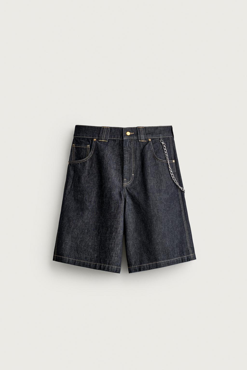 Chain Detail Relaxed Denim Jorts — Men's