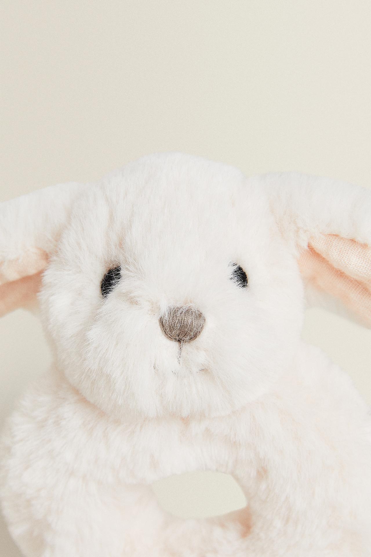 RABBIT BABY RATTLE PLUSH TOY — Light pink