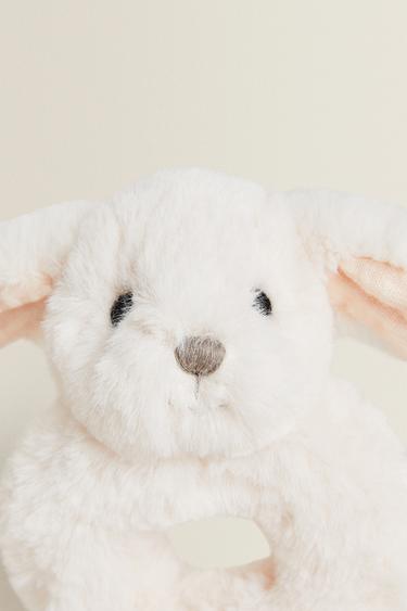 RABBIT BABY RATTLE PLUSH TOY — Light pink 2