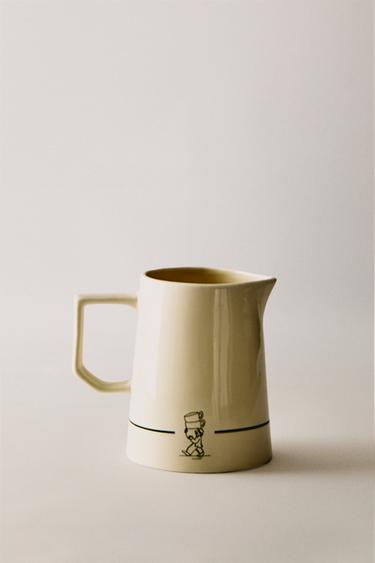 STONEWARE CAFÉ MILK JUG - White / Green by Zara