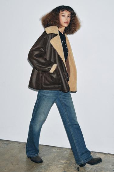 Zara ZW COLLECTION DOUBLE-FACED JACKET - Brown / Ecru