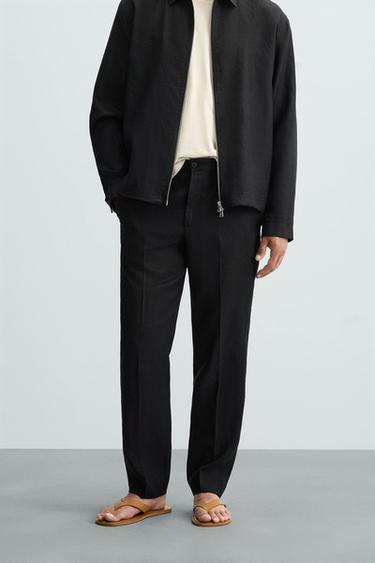 REGULAR FIT LINEN TROUSERS - Black by Zara