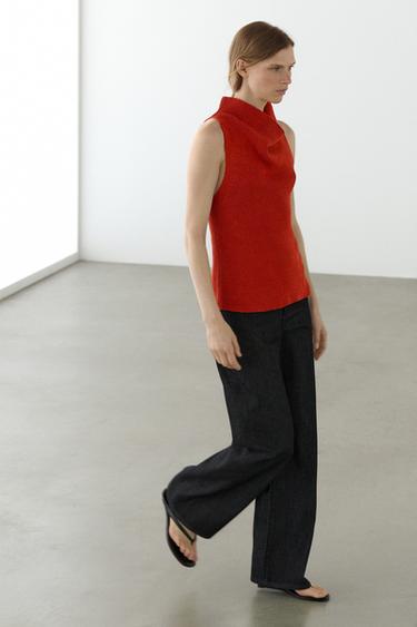 Zara Cotton top with cowl neckline - Burnt orange