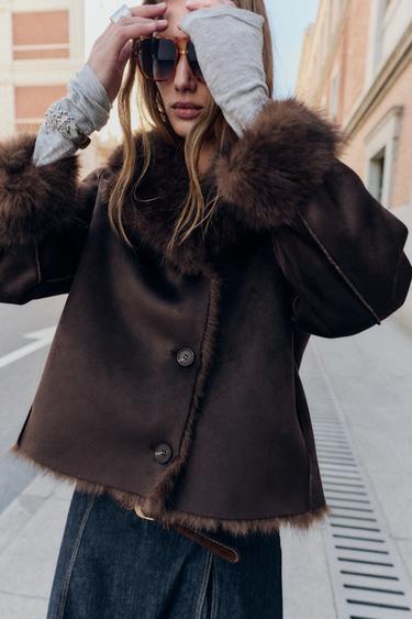 CAZADORA REVERSIBLE DOBLE FAZ EFECTO PELO - Marrón oscuro de Zara