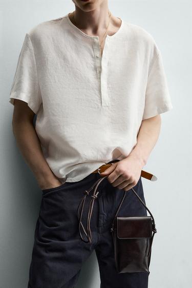 SHORT SLEEVE HEMP HENLEY SHIRT - White by Zara - Image 5