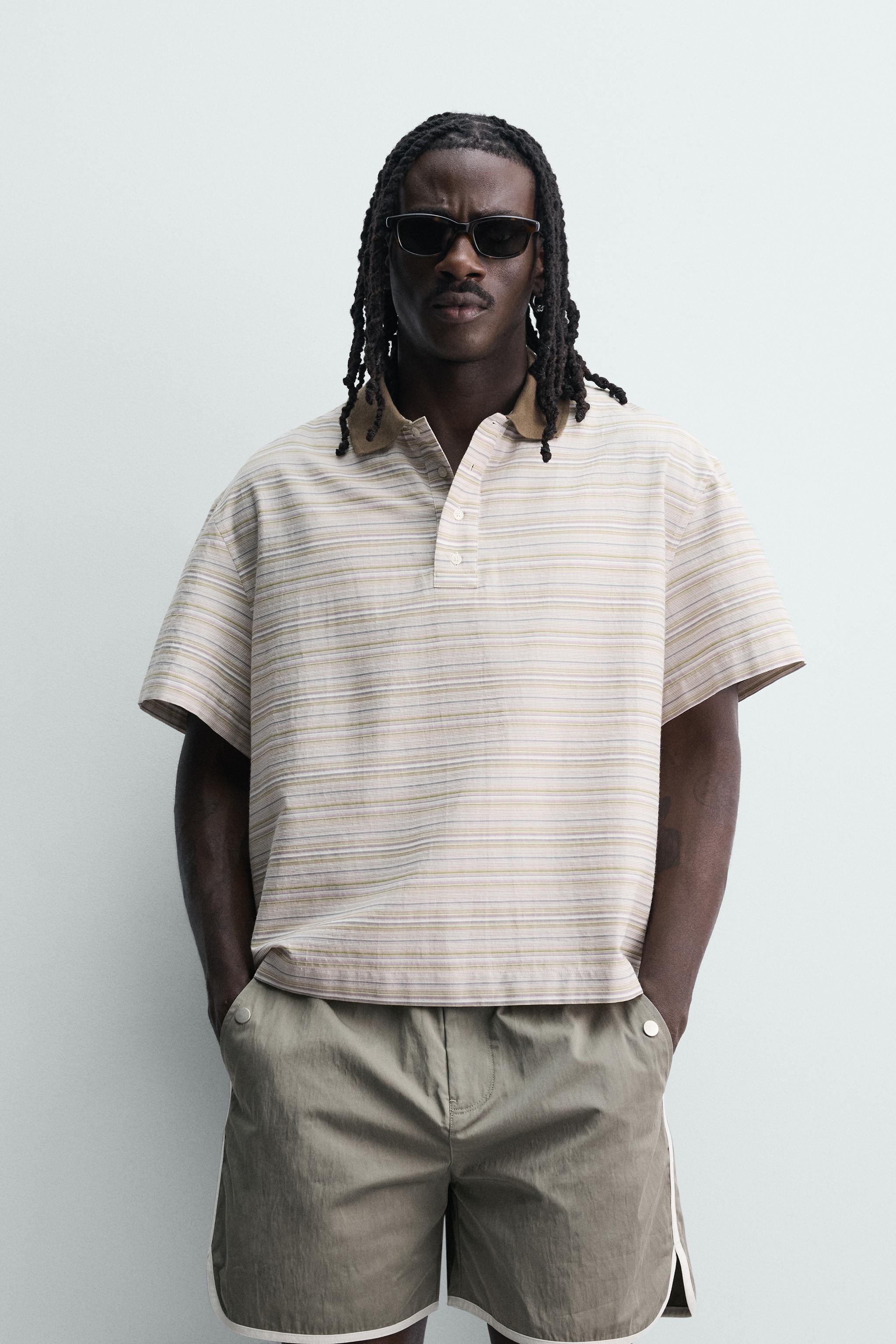 RELAXED FIT STRIPED POLO SHIRT — Lime