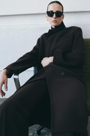 ZW COLLECTION OVERSIZE DOUBLE-BREASTED COAT WITH WOOL - Brown by Zara - Image 3
