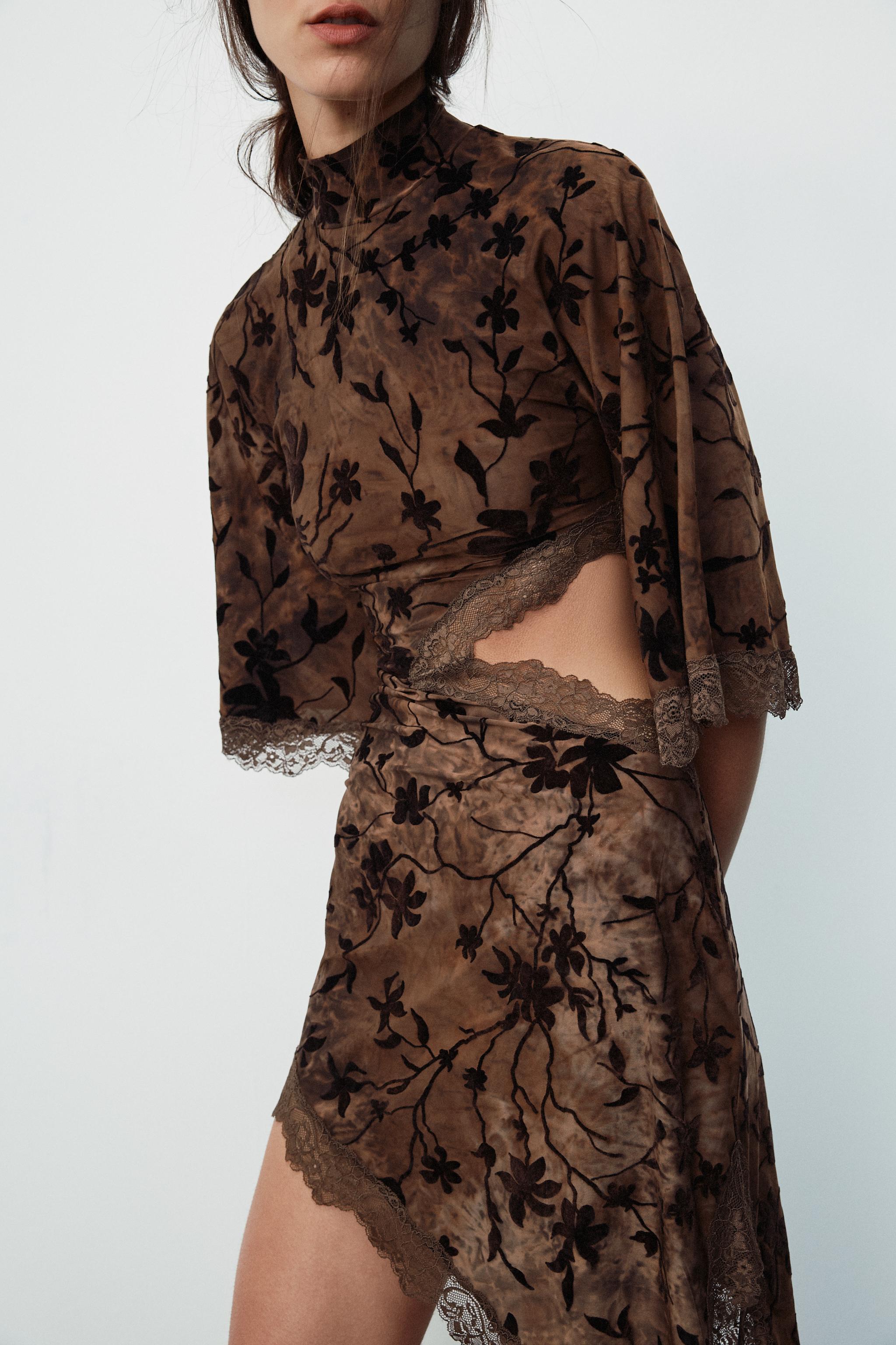 FLOCKED MINI DRESS WITH SLIT