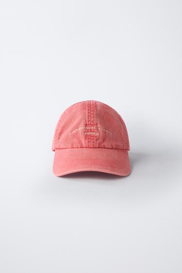 WASHED-EFFECT CAP WITH EMBROIDERED TEXT - Red by Zara - Image 0