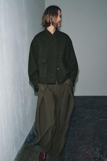 VESTE STRUCTURÉE AVEC LAINE ZW COLLECTION - Kaki de Zara - Image 3