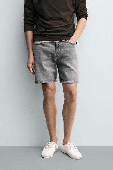 REGULAR FIT DENIM BERMUDA SHORTS - Grey by Zara