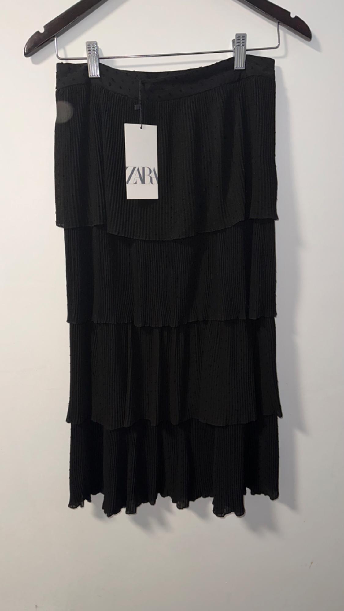 DOTTED MESH SKIRT WITH RUFFLED HEM