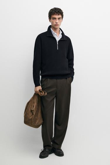 Zara 100% cotton mock neck knit sweater - Navy blue - Image 0