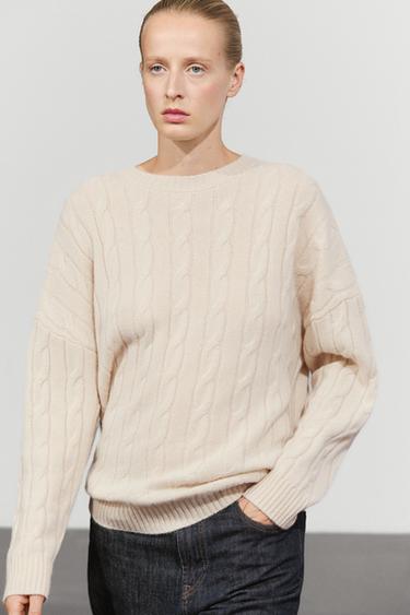 100% cashmere cable-knit sweater — Beige 2