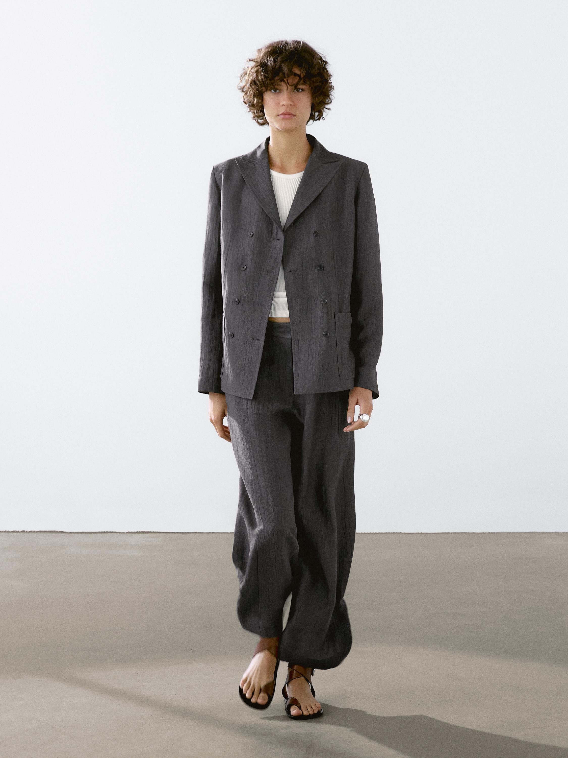 Flowing linen blend suit blazer - Gray | ZARA United States