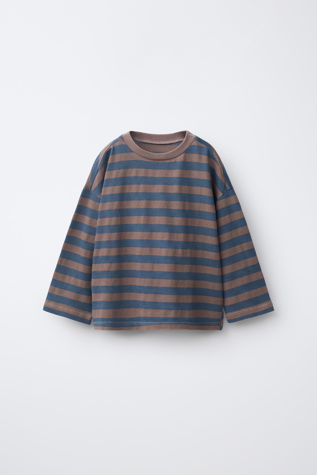 STRIPED PRINT T-SHIRT — Brown