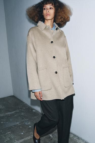 MANTEAU AVEC LAINE COL EFFET FOURRURE ZW COLLECTION - Marron clair de Zara - Image 4